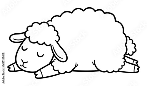 Sleeping Sheep Cartoon Outline Illustration