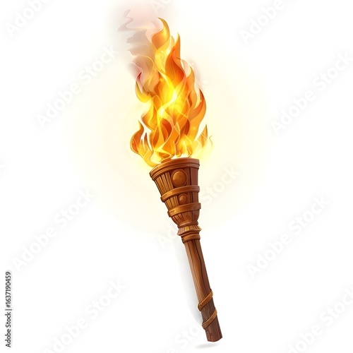 Realistic Flaming Torch Illustration – Perfect for Adventure and Historical Themes