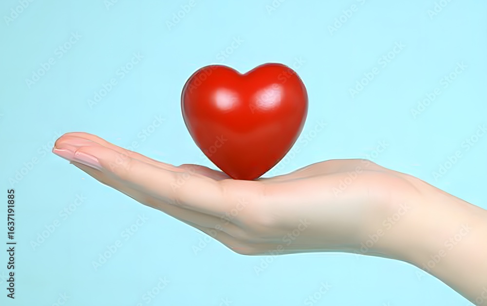 Woman's Hand Gently Holding Red Heart Shape Object Studio Shot Woman's Hand Gently Holding Red Heart Shape Object Studio Shot