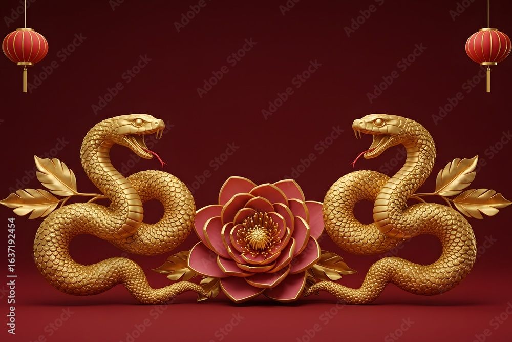 Obraz premium luxury red and gold chinese snake new year background with copy space for text, snake year. With generative ai