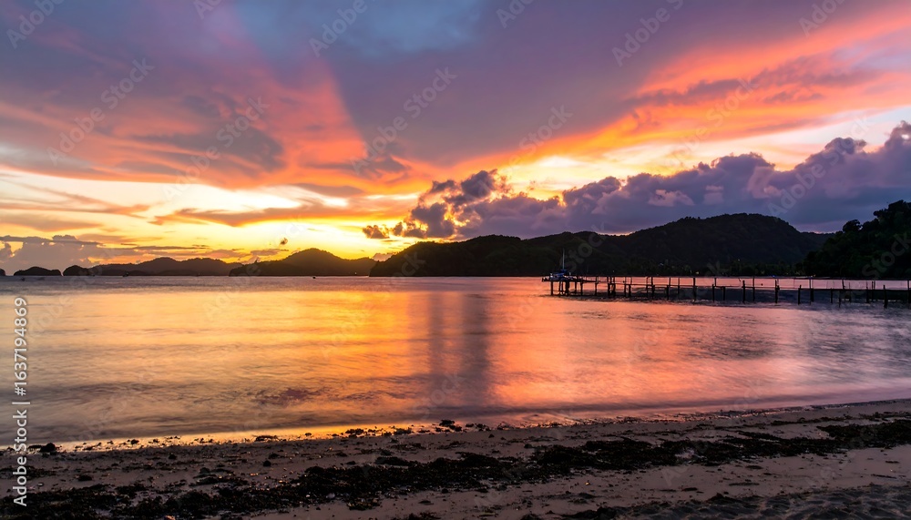 Fototapeta premium Colorful sunset over a calm bay