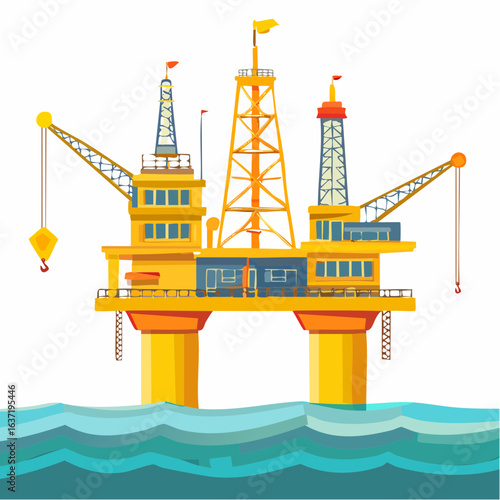 海上掘削プラットフォームの原油・天然ガス鉱業ベクターイラスト