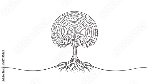 Spiral Tree with Line Art, and Nature.