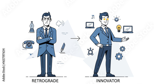 Concept of password protection depicted with retrogressive and innovative professionals, reflecting security paradigm shift. Password protection evolves from obsolete methods,
