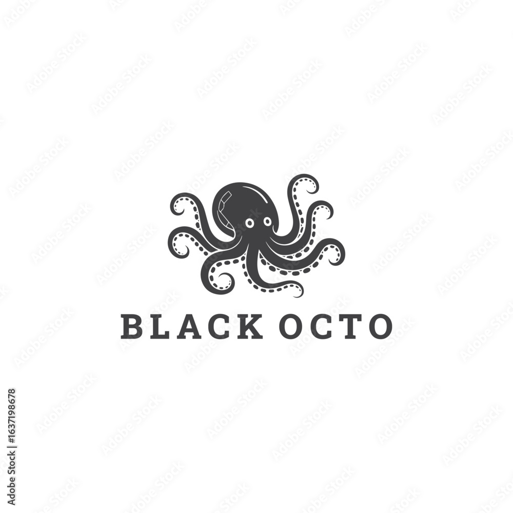 Fototapeta premium Black octopus logo vector icon illustration
