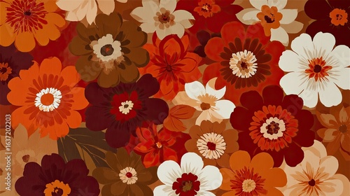 Wallpaper Mural Vibrant floral pattern in warm autumnal colors Torontodigital.ca