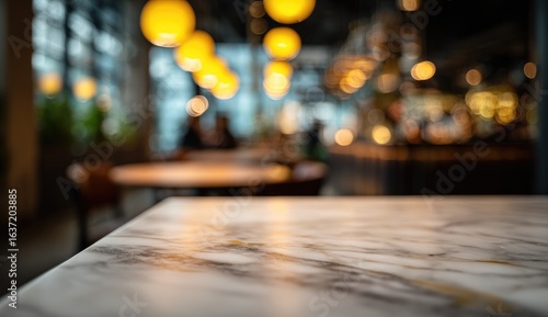Wallpaper Mural Empty marble cafe table, warm lights, blurred background, restaurant setting, product placement Torontodigital.ca