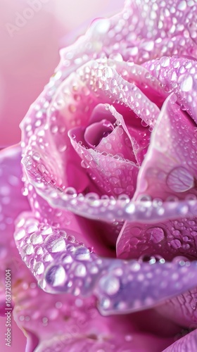 Wallpaper Mural Close-up of a vibrant, pink and purple rose, covered in glistening water droplets Torontodigital.ca