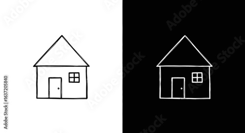 Simple House Outline Drawing with Door and Window Details