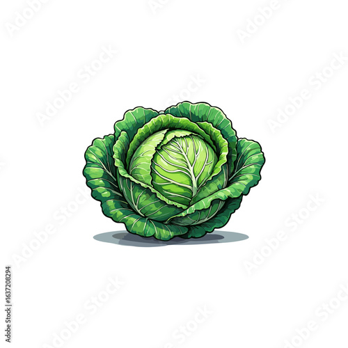Vibrant illustration of a fresh green cabbage head. A concept for healthy eating, organic produce, and farm-fresh vegetables.