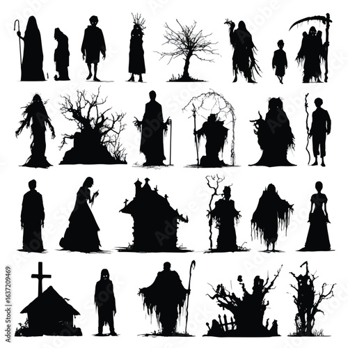 creepy silhouette set, Black & White silhouette set