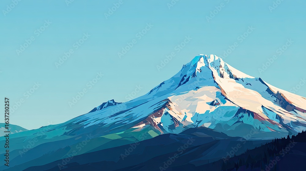 Mountain peak, snow-capped, vibrant colors Mountain peak, snow-capped, vibrant colors