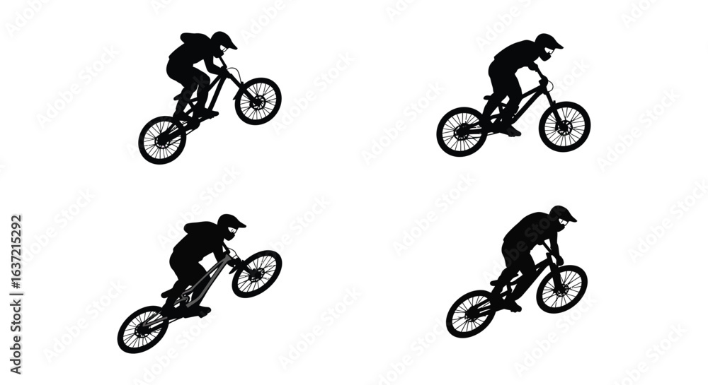 Fototapeta premium Silhouette illustration of Mountain Biker Performing Jumps