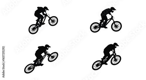 Silhouette illustration of Mountain Biker Performing Jumps
