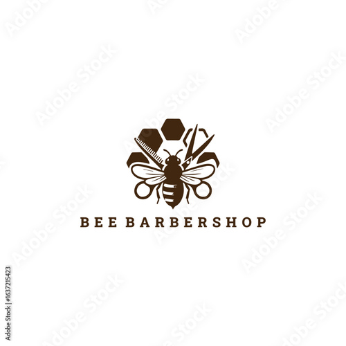 Bee barbershop logo vector icon illustration style