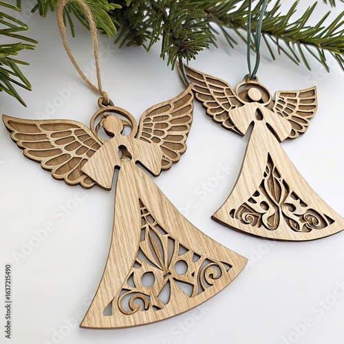 laser cut wooden christmas tree ornaments angel