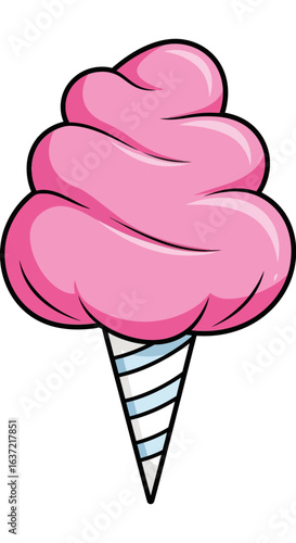Pink cotton candy on a striped cone, a sweet treat illustration.