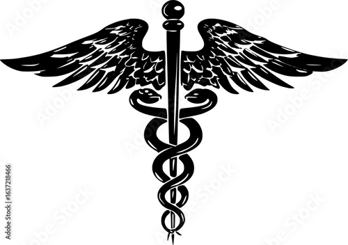 Caduceus Medical Symbol – Black & White Vector Icon, Isolated