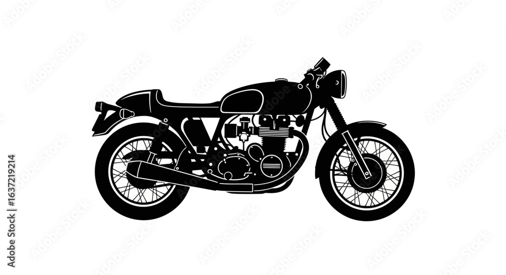 Obraz premium Classic vintage motorcycle depicted as a black silhouette in a clean side profile illustration.