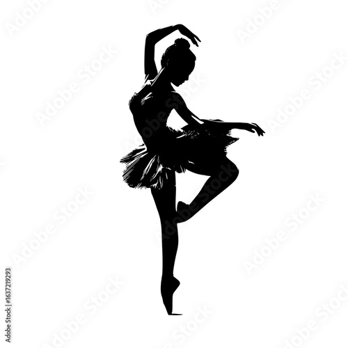 Ballerina Silhouette – Elegant Dance Pose in Tutu (Clean Black Vector)