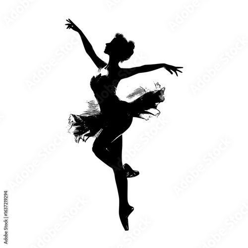 Ballerina Silhouette – Elegant Dance Pose in Tutu (Clean Black Vector)