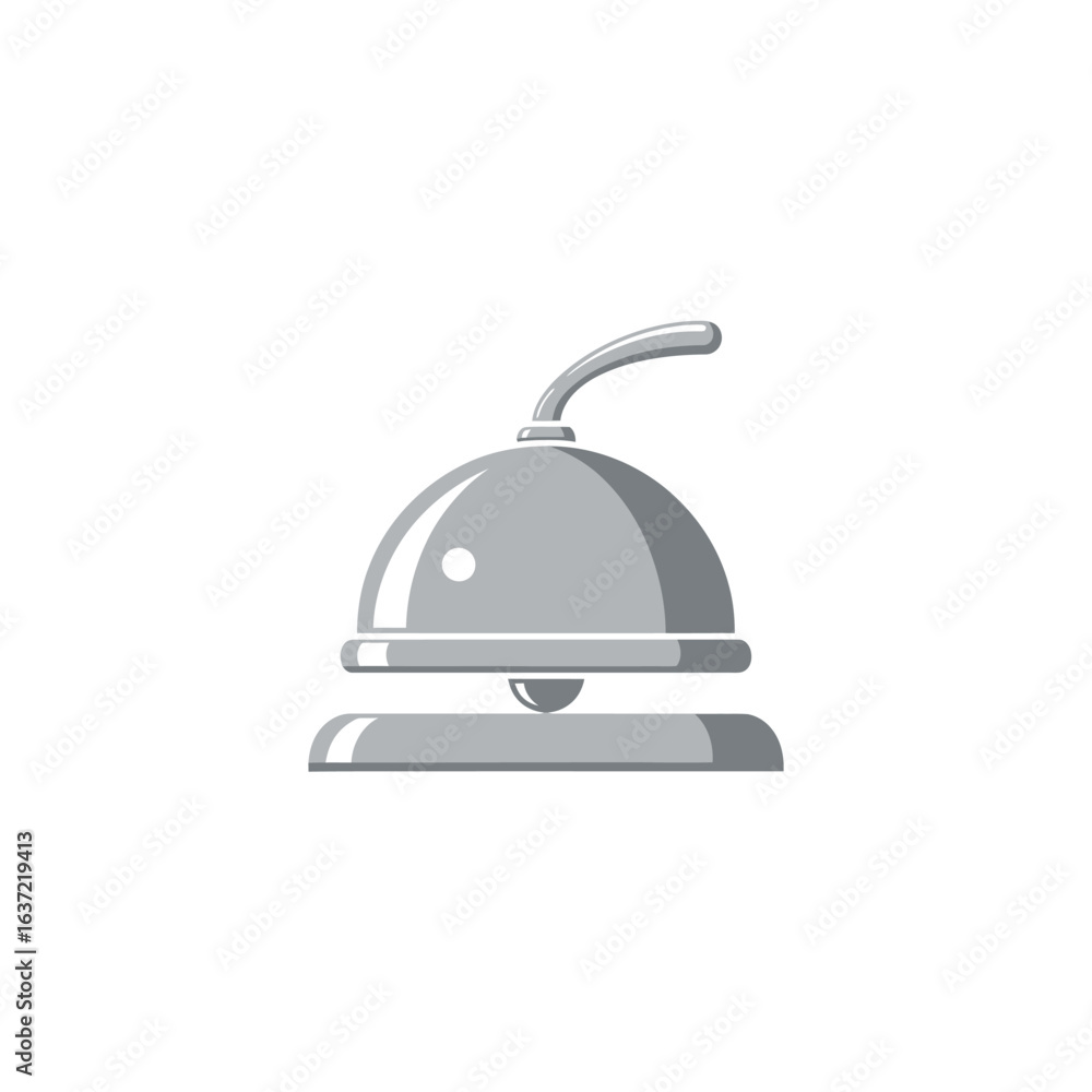 Fototapeta premium Illustration of a silver service bell with a curved handle on a white background, simple and elegant.