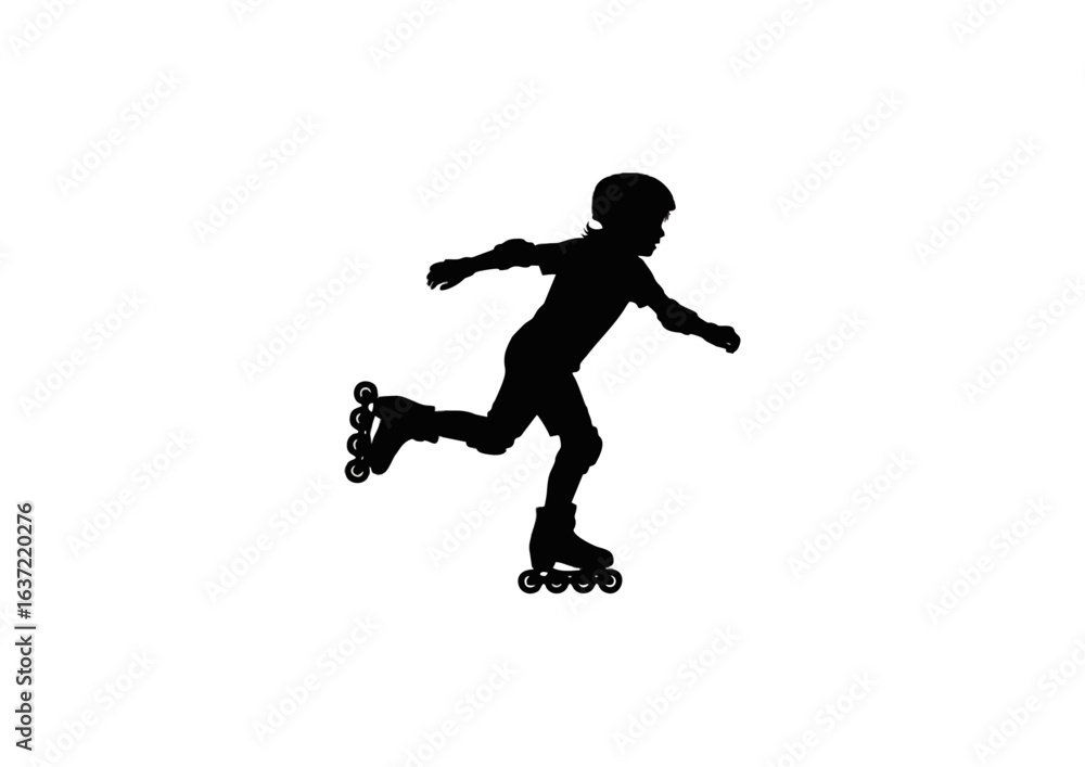 Obraz premium Silhouette of a child roller skating, isolated on white, symbol of sports and fun.