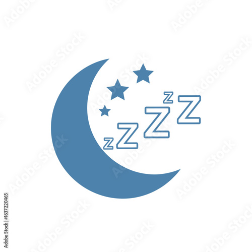 Crescent moon, stars, and Z's symbolize peaceful sleep.