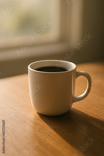 Cangkir kopi putih minimalis di meja kayu
Close-up cangkir kopi keramik putih dengan bayangan lembut di atas meja kayu, cahaya matahari pagi masuk dari jendela, latar belakang blur estetis