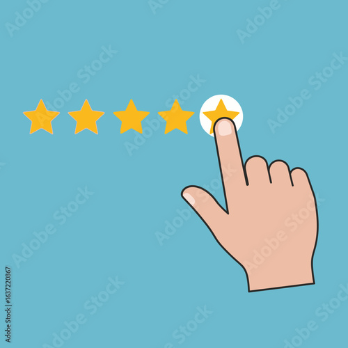 Hand clicking a fifth star in a five-star rating system.