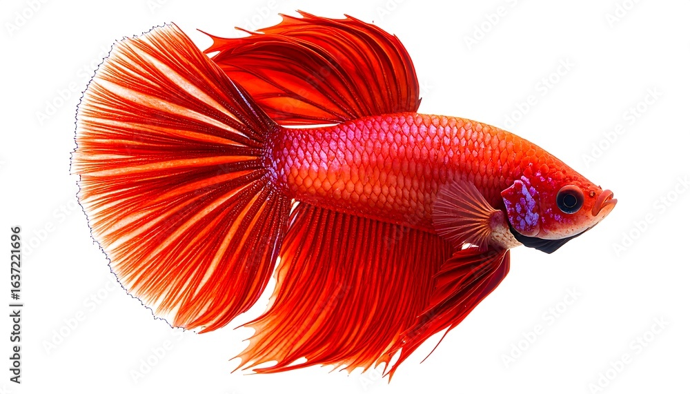 Fototapeta premium Vibrant red betta fish against white background