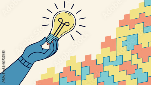 Idea generation and problem solving concept with lightbulb and jigsaw puzzle for team collaboration success