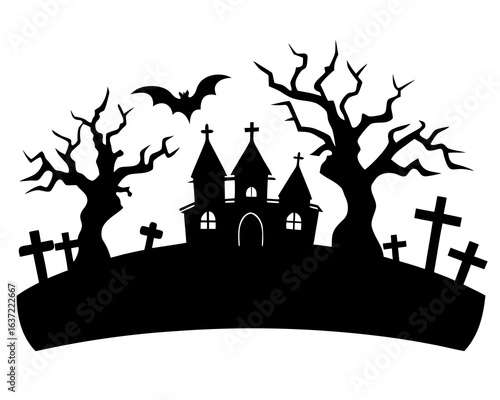 halloween graveyard scene silhouette vector illustration