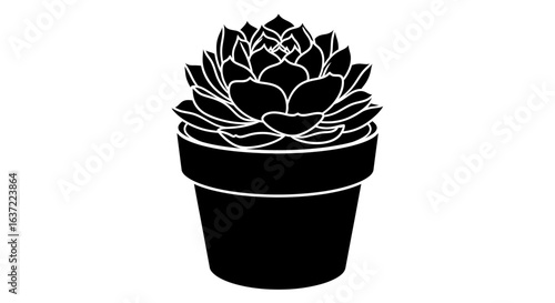 Black Silhouette Icon of a Succulent Plant in a Pot