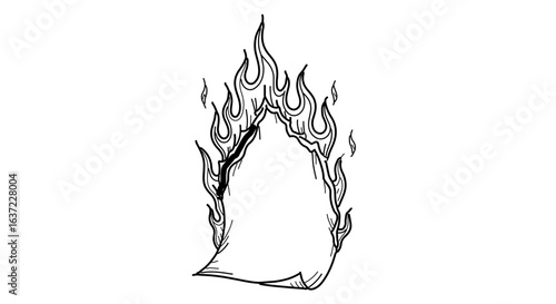 Burning paper vector illustration flame fire drawing sketch design graphic element clip art isolated on white background