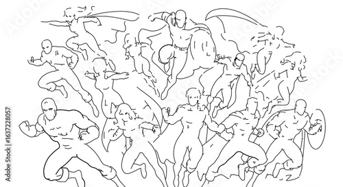 Superhero comic book style illustration of a group of heroes in action drawing vector graphic design