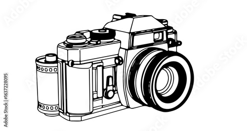 Vintage slr camera outline drawing for photography enthusiasts and retro camera collectors artwork design