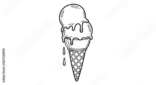 Ice cream cone drawing vector illustration summer dessert sweet treat outline sketch design for coloring book 100