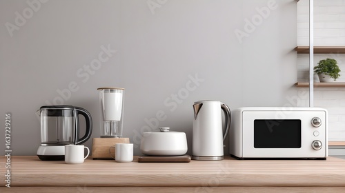 Modern Minimalist Appliances on Wooden Table