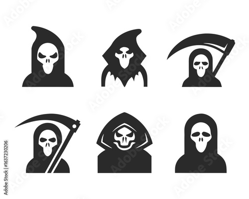 set of grim reaper icon and logo  silhouette vector illustration