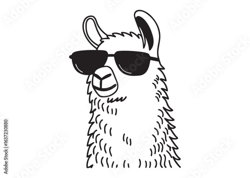 Cool Llama Silhouette Wearing Sunglasses Isolated on White Background.