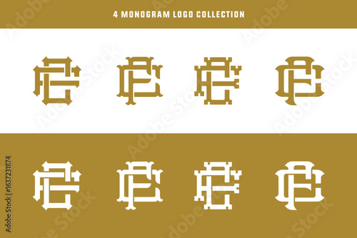 Set Monogram letter CF or FC with interlock, vintage, classic style can applied for brand, streetwear and etc. 