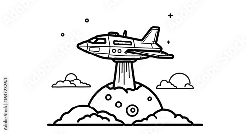 Rocket ship launch drawing vector illustration space travel exploration adventure spaceship graphic design art 100