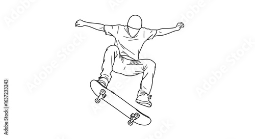 Skateboarder doing a trick in the air drawing skateboard illustration skateboarder outline skateboarder art 100