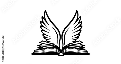 Flying book with wings vector illustration for education and literature concept design and creative writing project