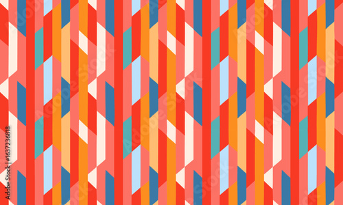 Abstract seamless pattern with colorful sliced vertical stripes, Modern dynamic geometric vector background