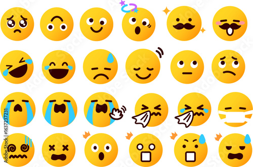 絵文字、顔文字 いろいろな表情の顔のイラストセット 3