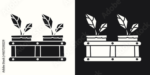 Black Filled and White Filled Cutout Icons of a Planter Box