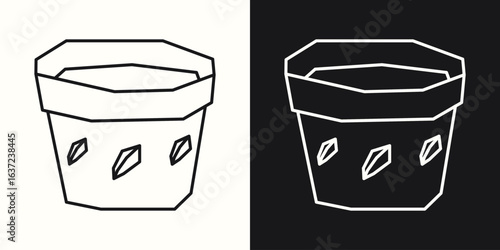 Black Line Art and White Line Art Cutout Icons of an Empty Pot