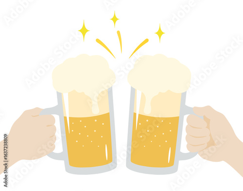 祝杯の生ビール ジョッキビールの乾杯イラスト